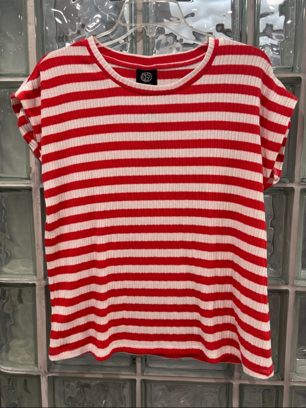 bobeau Red & White Striped Short Sleeve Tee